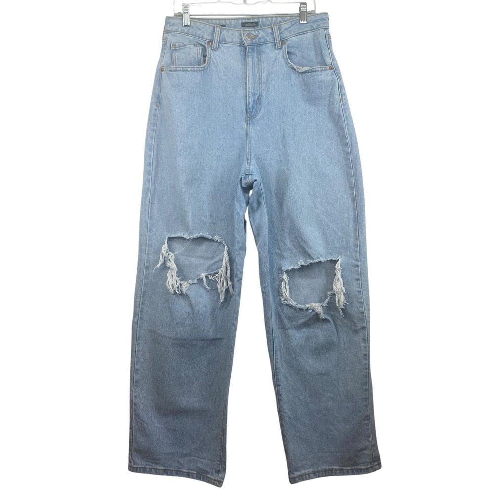 Ultra High Rise Baggy Jeans Women Size 30 Blue Light Wash Ripped Grunge